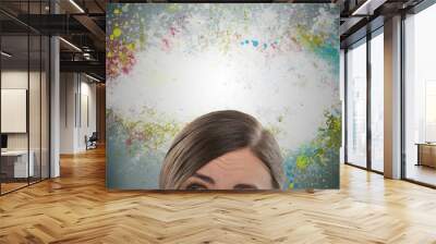 Colorful Thinking. Woman against gray background and colorful sp Wall mural