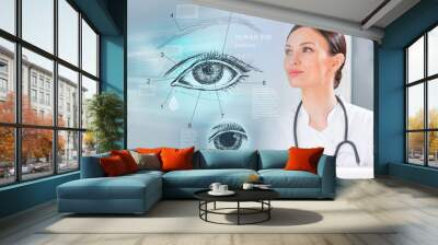 Doctor working virtual interface examining human eye Wall mural