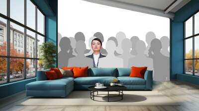 Leader concept. Portrait of young business woman standing with h Wall mural