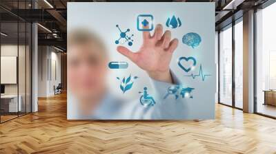 Medicine doctor hand working with modern computer interface as c Wall mural