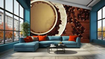 warm cup of coffee on brown background Wall mural