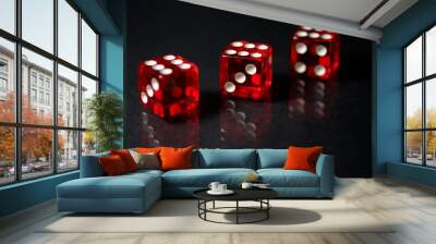 Red Sic Bo gambling dice with black isolated background Wall mural