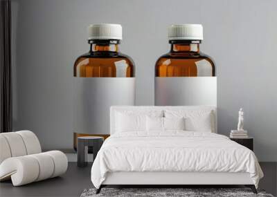 two bottles with plain and blank white label on grey background Wall mural