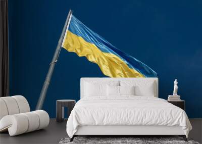 Large national flag of Ukraine flies in the blue sky Wall mural