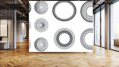 Big set of lines in Circle Form . Spiral Vector Illustration .Big collection of round Logos . Rouhgen edges . Abstract Geometric circular shapes .Rotating radial lines collection. Concentric circles Wall mural