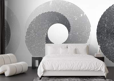 Grunge circle logo with lines. Unusual icon Design .Background texture with vector stripes .Geometric shape. Wall mural