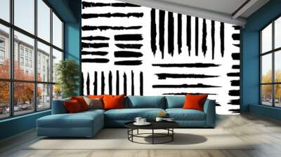 Grunge Paint Roller . Vector brush Stroke . Distressed banner . Black stripes isolated. paintbrush collection . Modern Textured shape . Dry border in Black . Bulge lines . Rough edges.  Wall mural