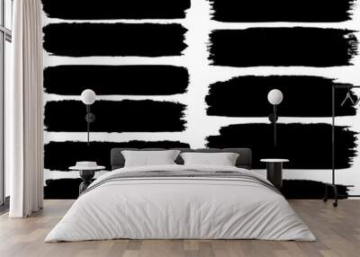 Grunge Paint Roller . Vector brush Stroke . Distressed banner . Black stripes isolated. paintbrush collection . Modern Textured shape . Dry border in Black . Bulge lines Wall mural