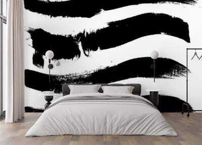 Grunge Paint Roller . Vector brush Stroke . Distressed banner . Black stripes isolated. paintbrush collection . Modern Textured shape . Dry border in Black . Bulge lines Wall mural