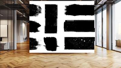 Grunge Paint Roller . Vector brush Stroke . Distressed banner . Black stripes isolated. paintbrush collection . Modern Textured shape . Dry border in Black . Bulge lines Wall mural