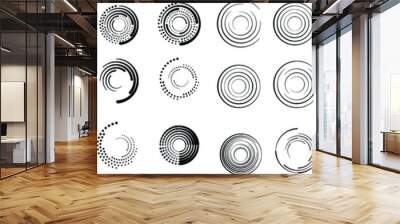 Mega set of lines in Circle Form . Spiral Vector Illustration .Big collection of round Logos . Design element . Abstract Geometric circular shapes .Rotating radial lines collection. Concentric circles Wall mural