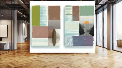 Modern layout with minimalist design elements . Grunge textured shapes in Boho style  . Wall art , home deco . Vector abstract shape. Modern art . Contemporary layouts set . Wall mural