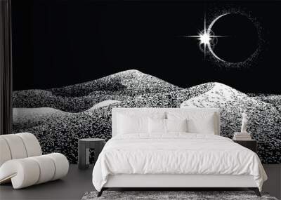 Solar eclipse .Star and moon in space. Futuristic landscape, with noise texture . Night landscape .Vector illustration Wall mural