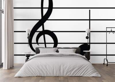 Black music symbol of G clef with note F or FA on staff lines Wall mural