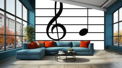 Black music symbol of G clef with note G or SOL on staff lines Wall mural