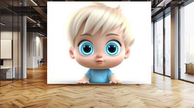 Cute baby with big blue eyes, realistic 3D rendering Wall mural