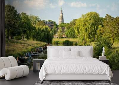 Scenery with the big church of Breda, the most important monument of the city Wall mural