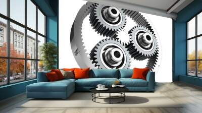 Planetary reducer from metallic gear on white background Wall mural