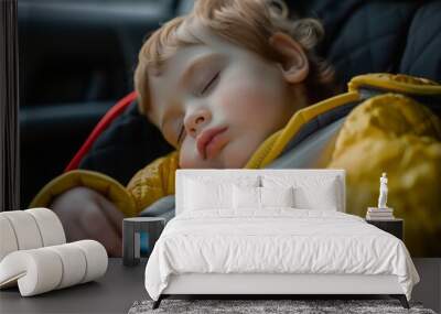 The close-up image of the child sleeping in the car seat served as a testament to the safety and reliability of the car seat’s design Wall mural