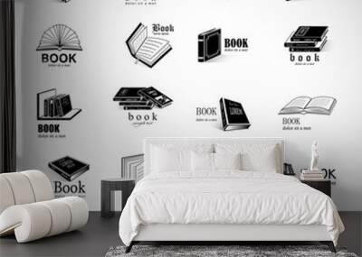 Book Icons Set - Isolated On Gray Background Wall mural