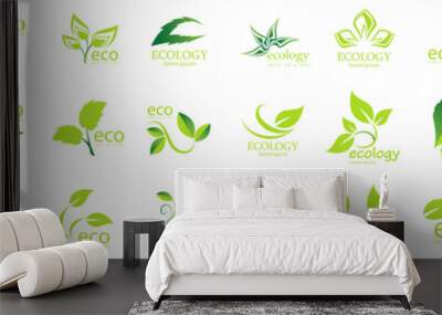 Collection Of Eco And Organic Logo Set - Isolated On White Background - Vector. Eco And Organic Logo Useful For Leaf Icon, Ecology Logo, Eco Symbol And Template Design. Ecology Tree Icons Wall mural