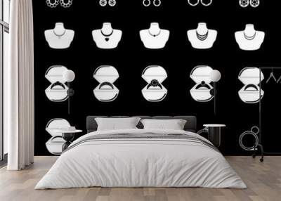 Jewelry Icons Set - Isolated On Black Background Wall mural