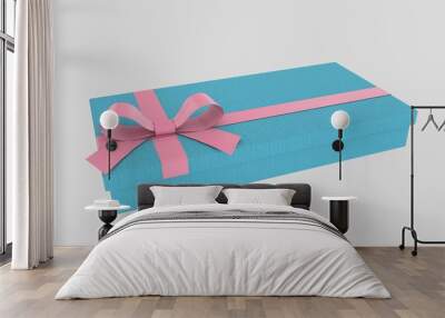 Gift box blue and pink, isolated on white background, 3D-rendering Wall mural