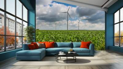 Beautiful rural landscape with windmills Wall mural