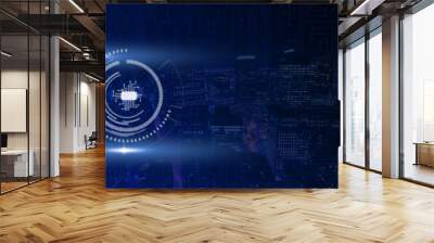 High technology background with virtual glowing microchip, semiconductor. High technologies production and development of artificial intelligence concept Wall mural