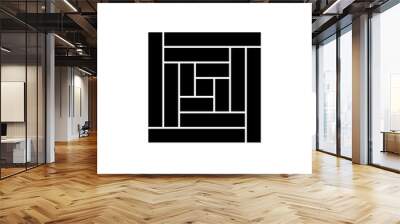 Black & white vector illustration of framed square or log cabin quilt pattern. Flat icon of quilting & patchwork geometric design template. Isolated on white background. Wall mural