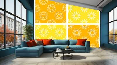 Sun pattern collection. Seamless paper set with line sunshine icons. Vector illustration. Wall mural