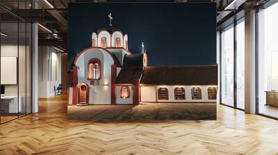 Orthodox Christian church in the night Wall mural