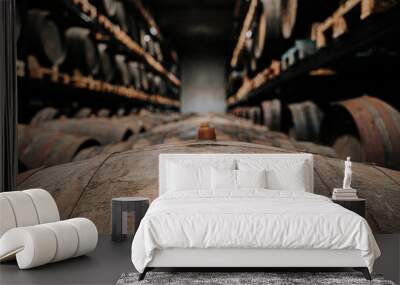 Whisky In Wooden Barrels With zoom view Wall mural