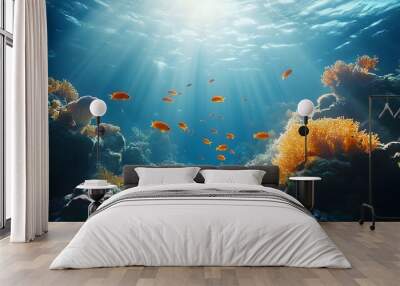 Bright coral reef pictures with colorful fish swimming in harmony Wall mural