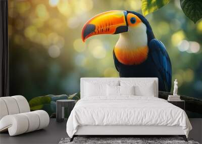 Bright toucan with a large beak perched on a branch ideal for capturing exotic bird beauty Wall mural