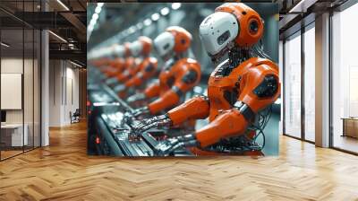 High-tech robot showcasing bright helmet and eyes for dynamic modern designs Wall mural