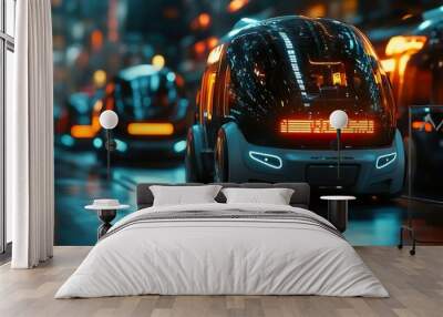 Images of advanced robots perfectly integrated into sleek car designs Wall mural