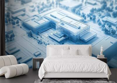 Modern office building architectural blueprint with comprehensive pictures of design Wall mural