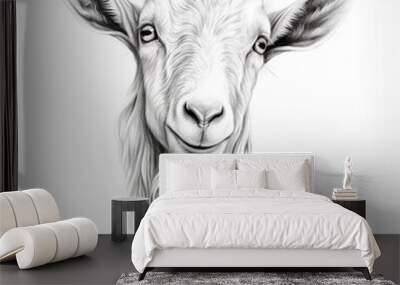 Pencil sketch cute goat animal drawing image Generative AI Wall mural