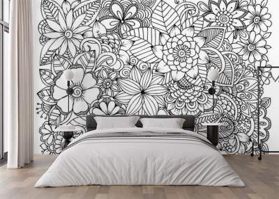 Doodle floral drawing. Art therapy coloring page. Wall mural