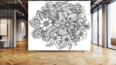 Doodle flowers  adult coloring page  Wall mural