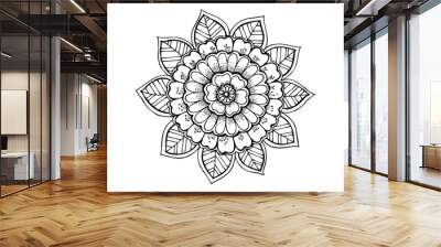 Floral mandala in black and white Wall mural