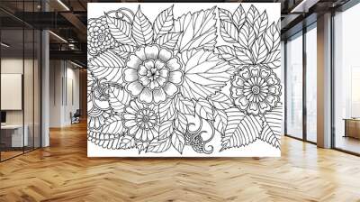 flower pattern in black and white for adult coloring book. can use for print , coloring and card des Wall mural