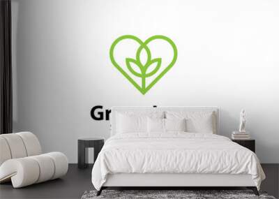 Green Love Logo Outline Monoline Wall mural