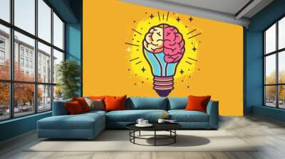 bulb with brain icon over yellow background colorful design vector illustration Wall mural