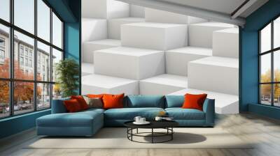 Abstract background with white 3d cube box. 3d render. white background. Wall mural