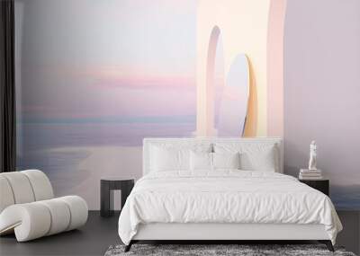 Abstract summer landscape scene with geometric form. ocean beach view. 3d rendering. Wall mural