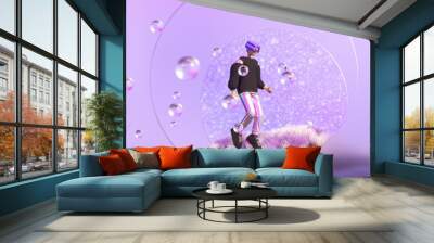 Avatar man with iridescent costume pose in virtual scene. Metaverse fashion concept. 3d rendering. Wall mural