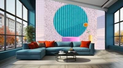 Beauty fashion podium backdrop with geometric shape and Spring flower. Terrazzo texture. 3d rendering scene. Wall mural