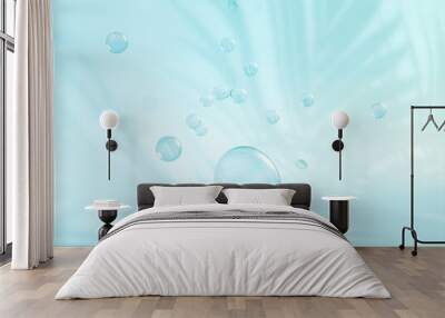 Natural beauty podium backdrop for product display with water drops on pastel color background. 3d rendering. Wall mural